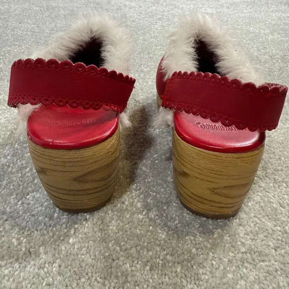 Gymboree Girls Sz‎ 13 Alpine Sweetie Clogs Red Wood Fur Trim Valentines Cottage